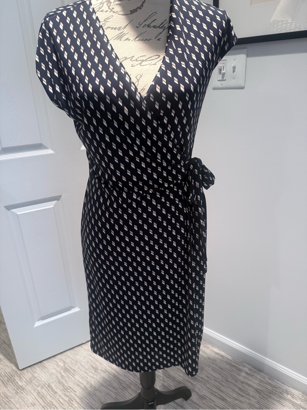 Navy blue and White & Tan Wrap Dress